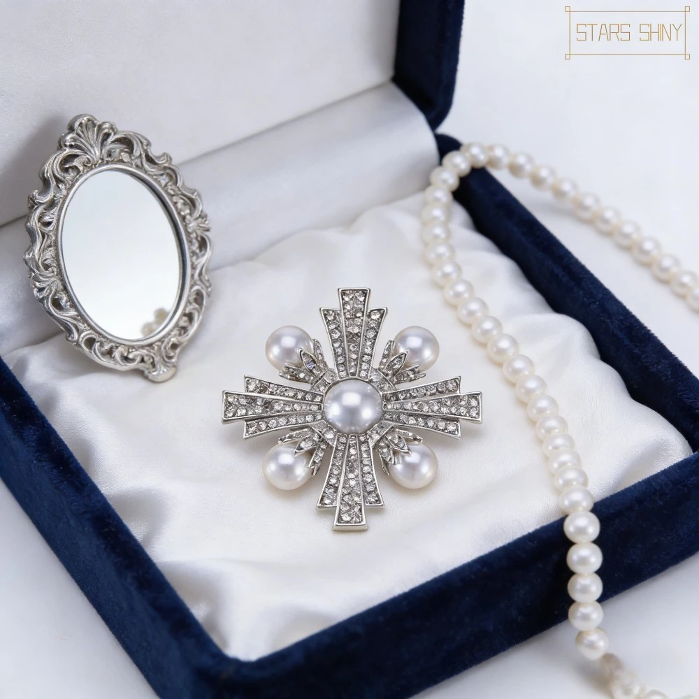Star-Shaped Pearl Brooch Glamorous Elegant Design Perfect Accessory for Evening Dresses Blazer Coats and Formal/Business Outfits