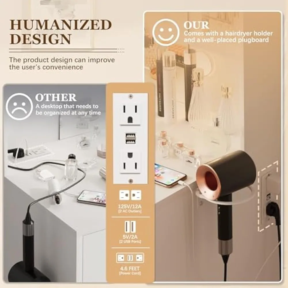 Makeup Dressing Table with Mirror and Power Socket, with 3 Color Light Options and Adjustable Brightness