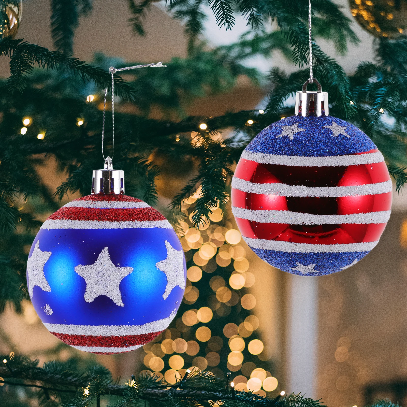 12Pcs Independence Day Hanging Balls Premium Material Red White Blue Pendant American Festival Decor Party Hanging Adornments