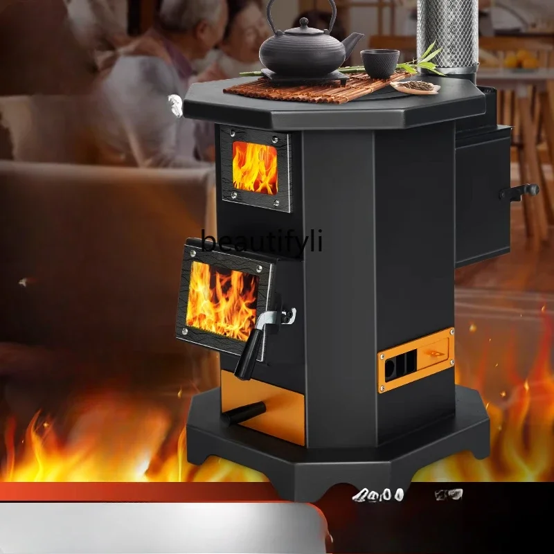 Y Extra thick square smokeless gasifier rural fire heating stove with oven fireplace firewood stove