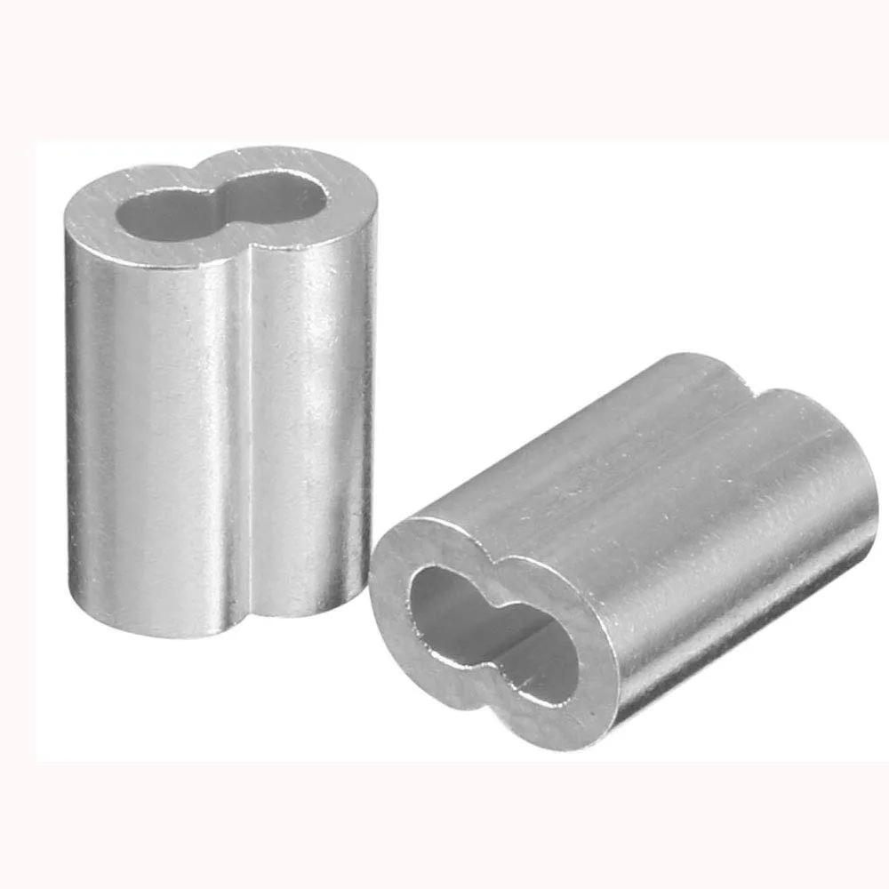 100 Pcs Aluminum Crimping Loop Sleeve for 3mm/4mm/5mm/6mm Diameter Wire Rope and Cable 8-shaped Sleeve Double-hole Aluminum Clip
