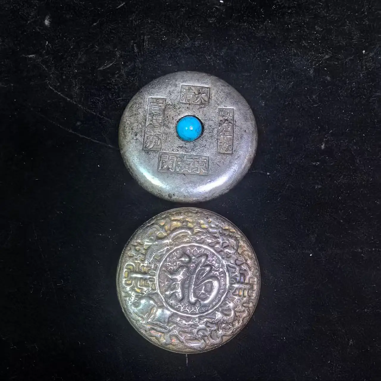 Rare old Chinese Qing Dyansty silver money coin statue,5 pieces/set,Free shipping