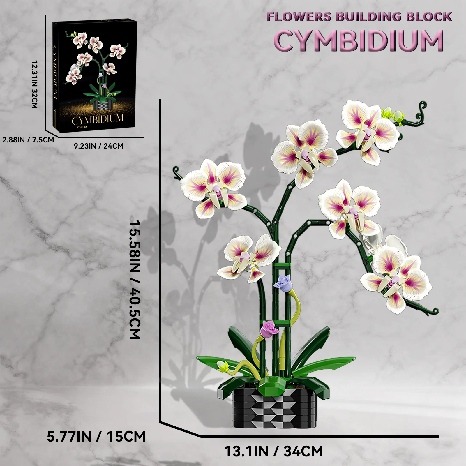 White orchid building blocks, with patterned designs on the flower-shaped blocks, are suitable for home decoration and as Christ