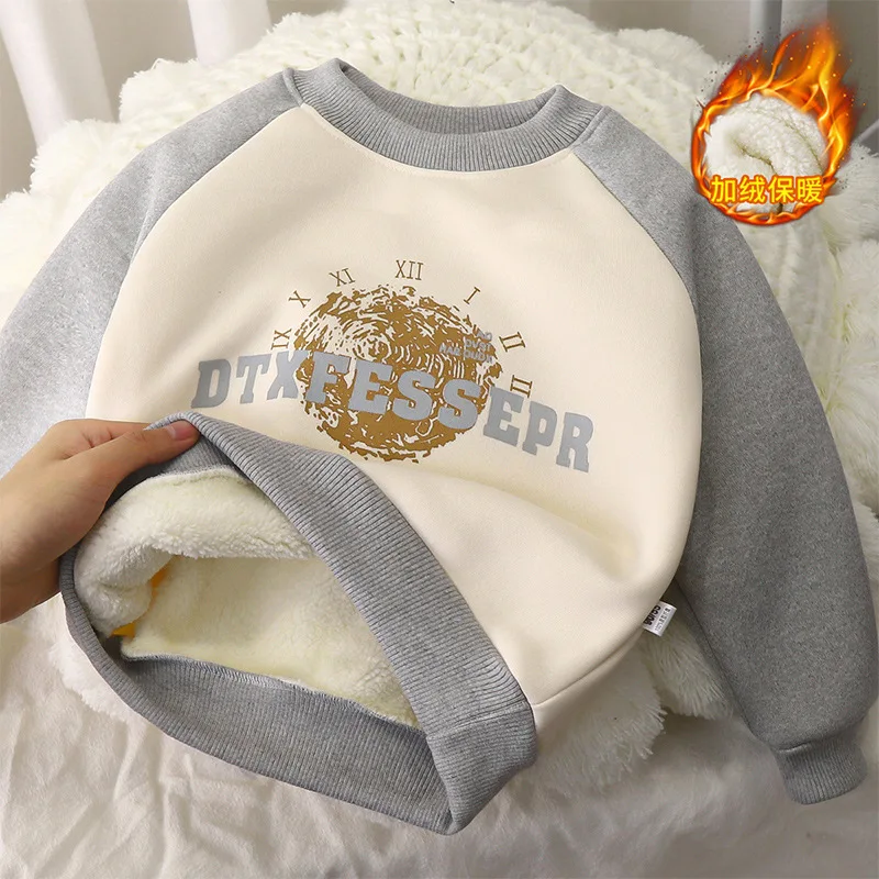 Printed Kids Autumn Winter Fleece Sweatshirt Warm Long-Sleeve Top Girls Boys Soft Stretchy Baby Children Layer Casual Sportswear