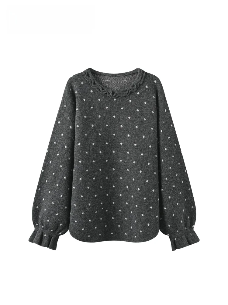 

plus Size Women's Knitwear Long Sve round Ne Polka Dot Slimming Design Spring Faionable Versatile Color Top