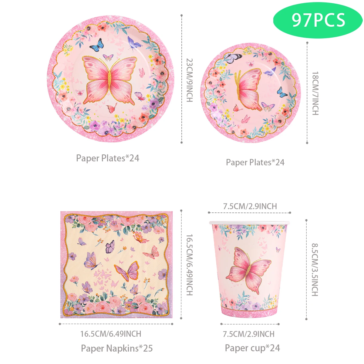 Juego de Platos, Vasos y Servilletas de Papel con Diseño de Mariposas para Fiestas de Cumpleaños, Artículos Desechables para Baby Shower, Decoración para Fiestas de Mariposas