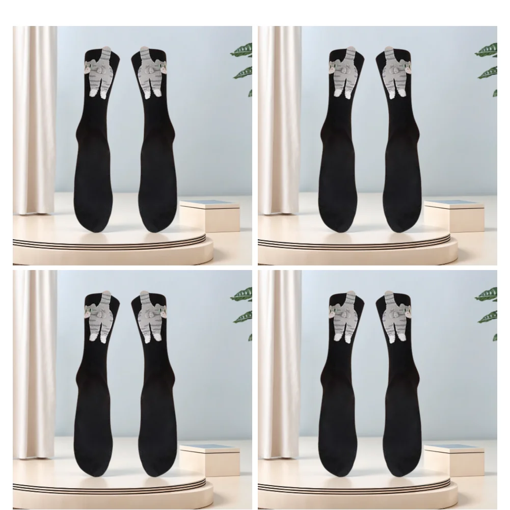 1-10 pares dos desenhos animados bonito gato bolas meias de algodão kawaii tricô meias mulheres meninas tubo médio sono meia gato impressão chão meia