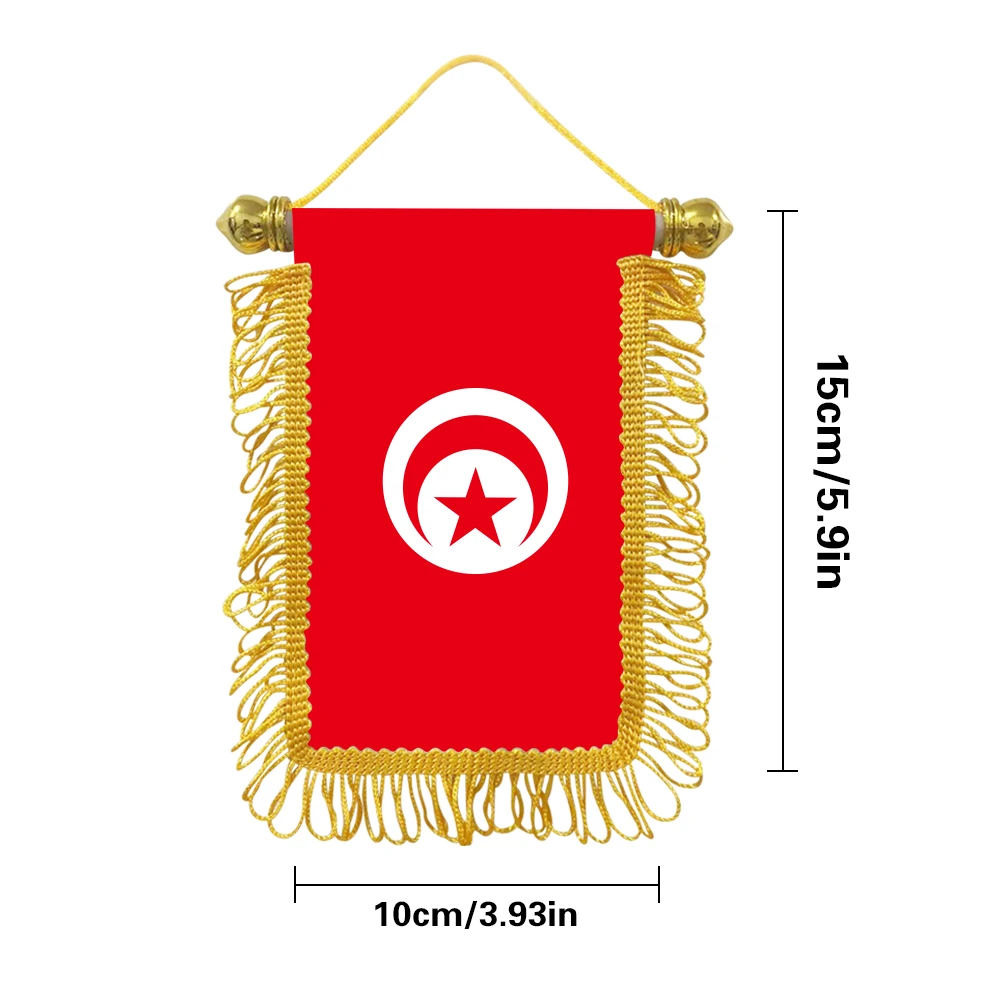 Tunisia small hangicng flag 10x15cm triangular flag car decoration hanging flag double-sided pattern with suction cup