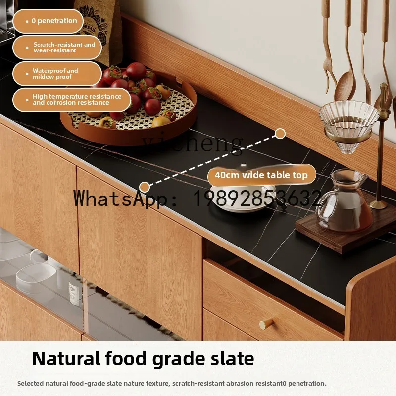 AA  solid wood rock slab dining side cabinet household storage cabinet integrated  wall small apartment storage