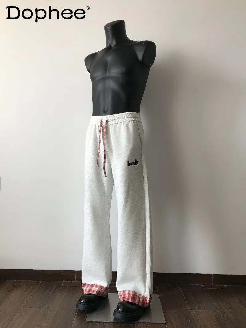 

Men's Casual Pants Autumn Winter New American Fashion Trend Sweatpants Slim Fit Casual Wide Leg Plaid Long Pantses Trendy