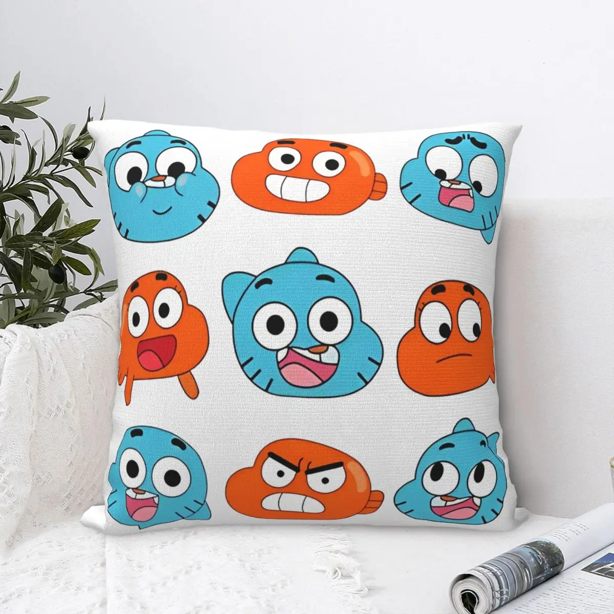 Gumballs & Darwin Faces Features Pillow Case Cushion Covers Vintage Zippered Decorative Pillowcover for Car 45*45cm