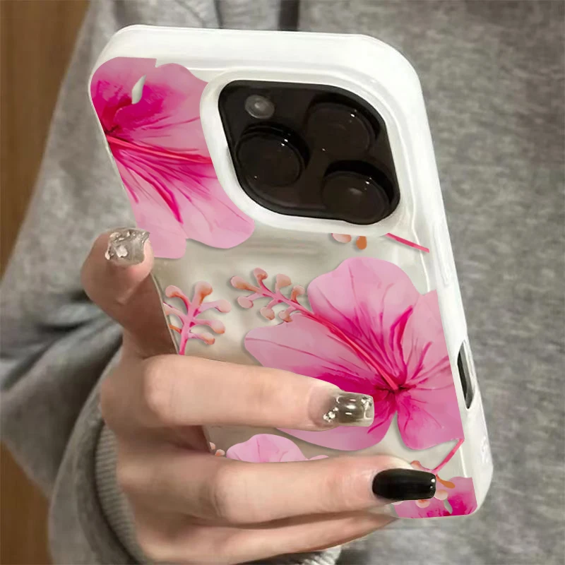 Minimalist Fashion Pink Flower Folds Texture Soft TPU Case For iPhone 16 15 14 13 12 17 Pro Max Plus 17 Air Shockproof Cover