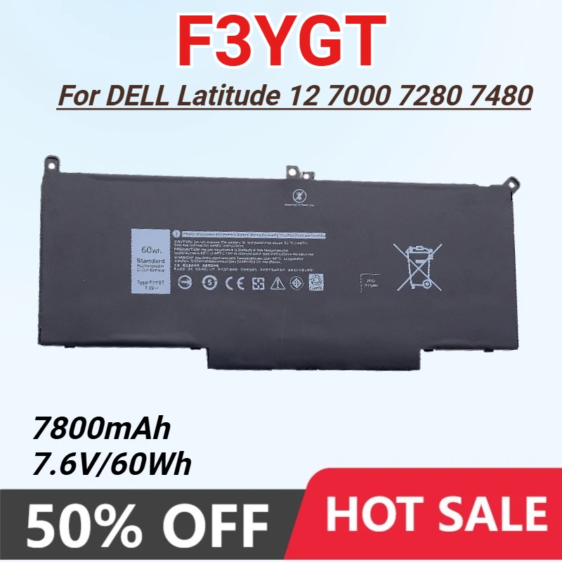 F3YGT Laptop Battery for DELL Latitude 12 7000 7280 7480 E7280 E7290 E7380 E7390 E7480 DM3WC 0DM3WC 2X39G Bateria  DJ1J0