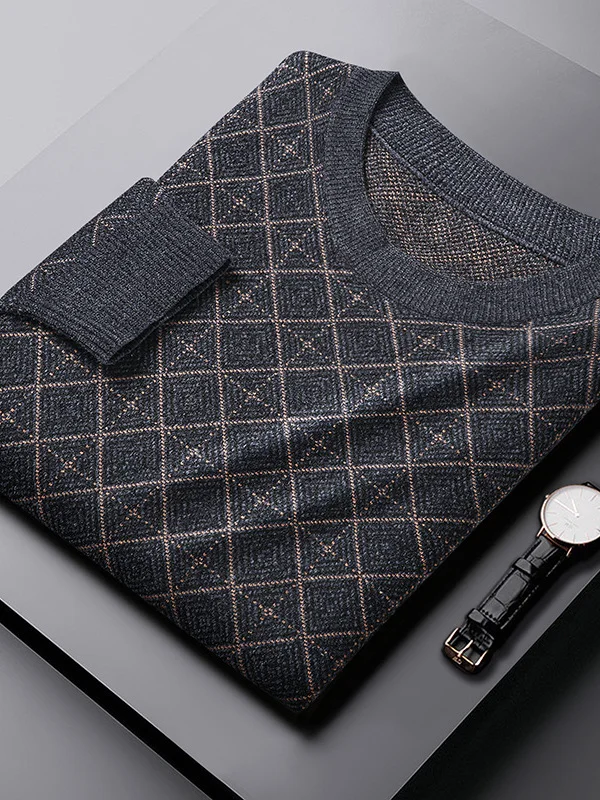 

Thiened Extra Large Size Men's Knitted Sweater Warm Cozy Long Sve round Ne Overhead Woolen Sweater Faionable Casual ...