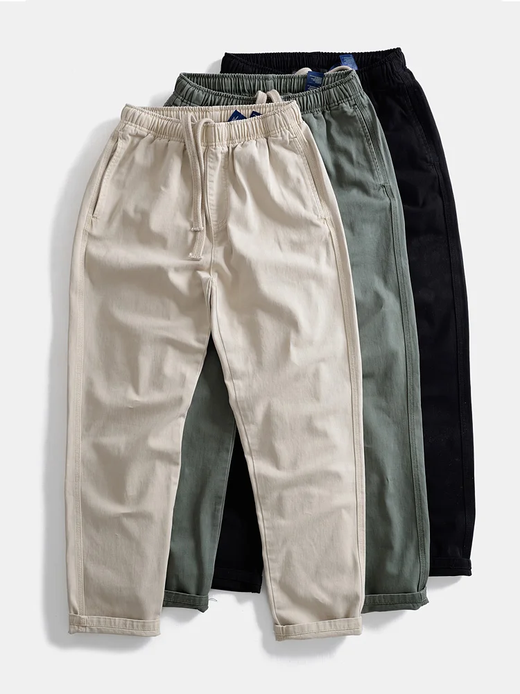 

Мужские повседневные брюки свободного кроя из чистого хлопка в стиле ретро, прямые, для активного отдыха, комфортные, весенние, в японском стиле, рабочая одежда