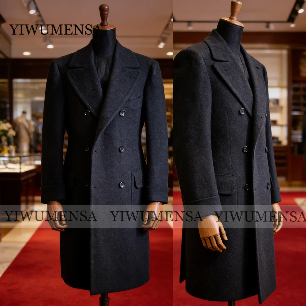 

British Style Men‘s Suit Jackets Long Woolen Blend Double Breasted Trench Coat Customized Man Overcoat Evening Daily Outfit 2026