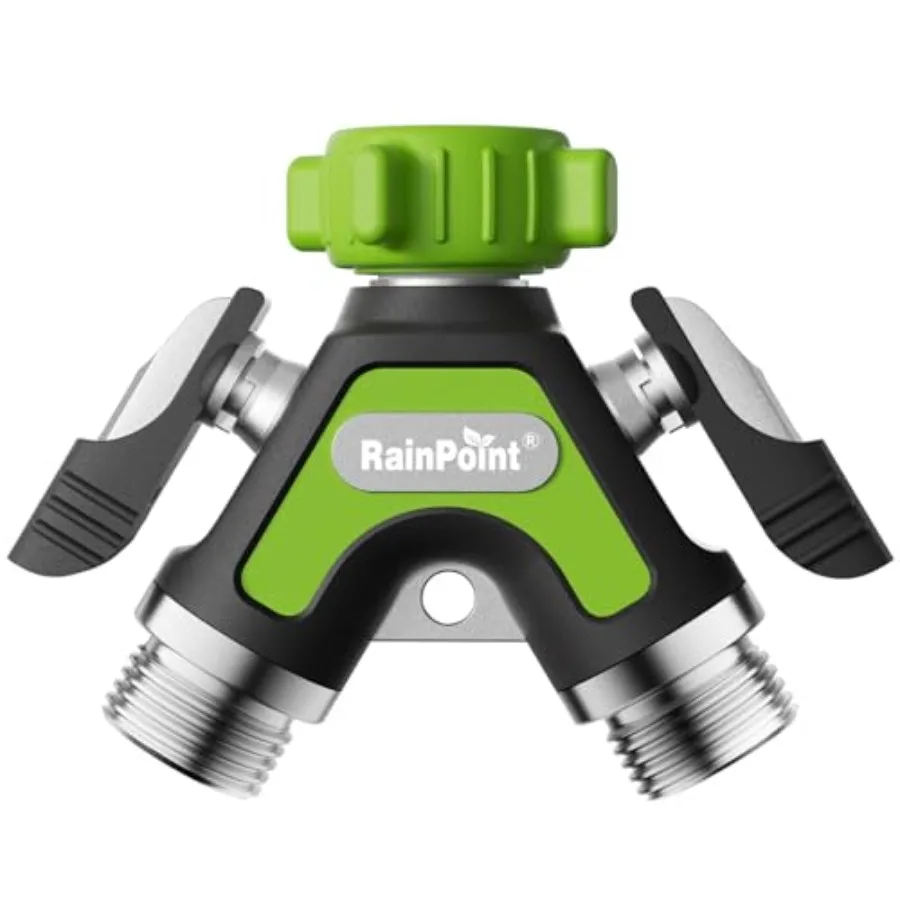 Garden Hose Splitter 2 Way, All Metal Heavy Duty Water Hose Y Splitter With 2.05" Extra Long Side Handle and Shut Off Vaes, 3/4