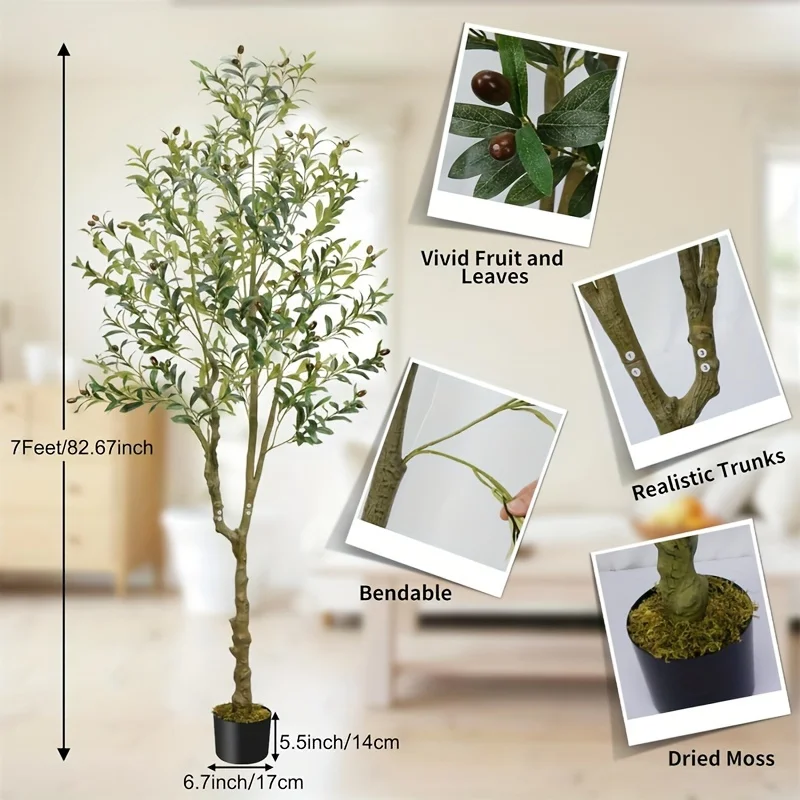 83'' Artificial Olive Tree Artificial Plant Faux Plant for Home Decor Indoor Outdoor Office 7FT