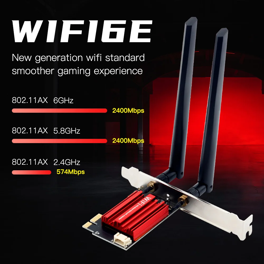 WiFi 6E AX210 Wireless PCI-E Adapter Tri-band 2.4G/5G/6Ghz Compatible BT 5.3 802.11AX Network Wi-Fi Card For PC Win 10/11