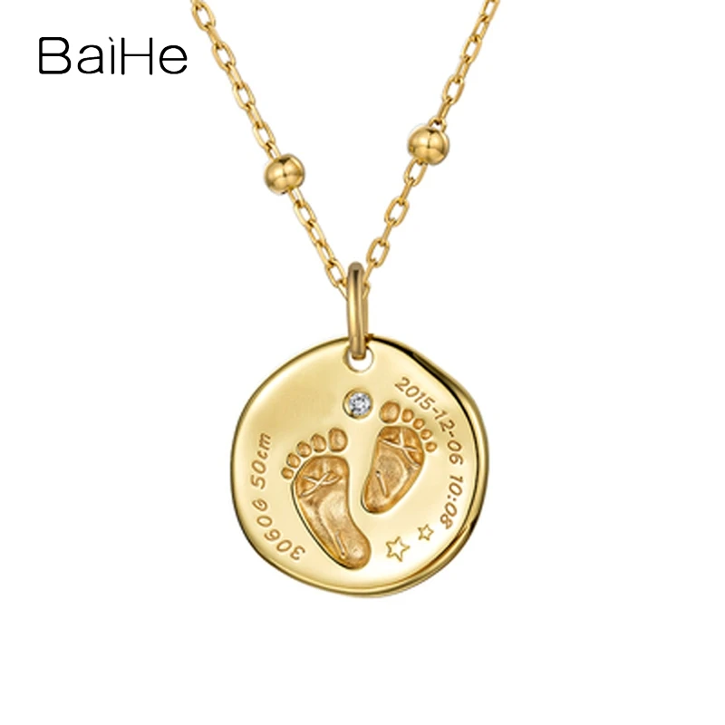 BaiHe 18K Gold Baby Hand and Foot Print Customized Baby Birthday Commemorative Sign Hand and Foot Pendant boy Girl Fine Jewelry