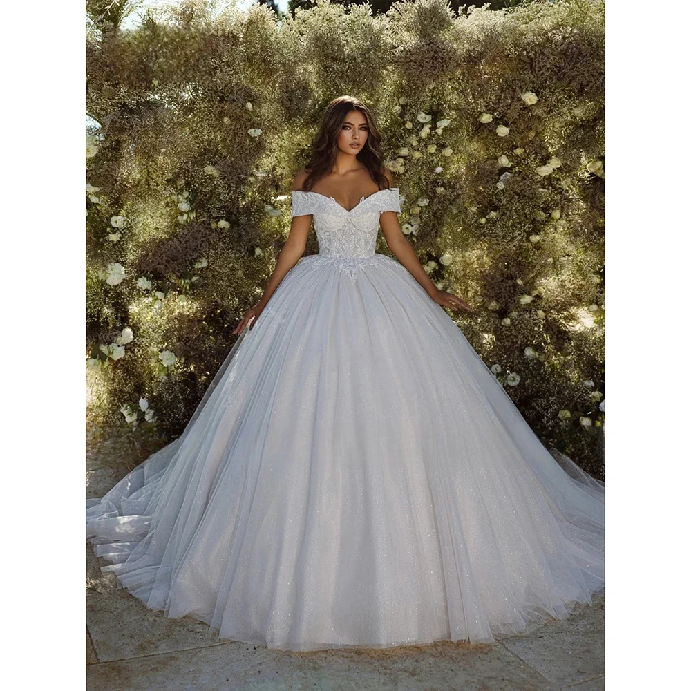 Robe de Mariée en Dentelle Perlée, Élégante, Personnalisée, pour Bal de Princesse