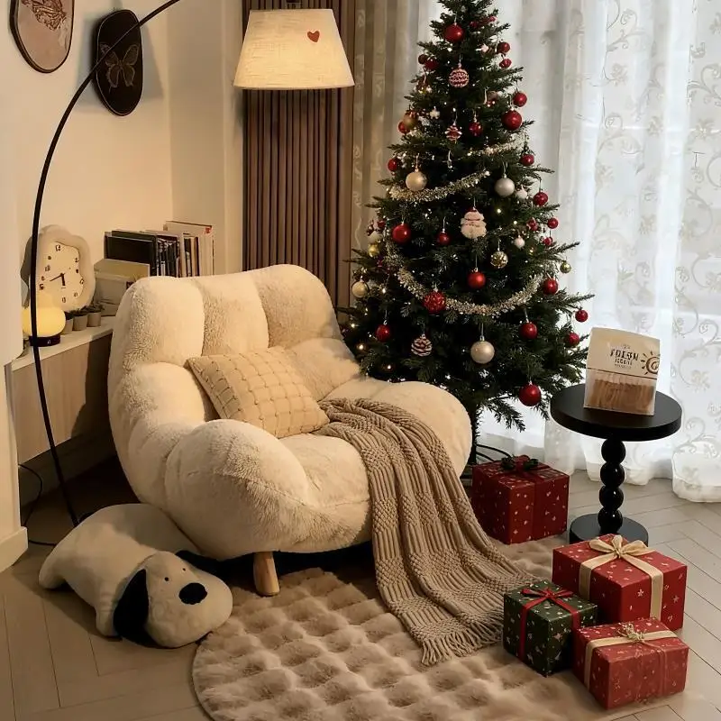 Creamy atmosphere fluffy sofa lying down single sofa corner sofa lazy sofa living room sofa chair