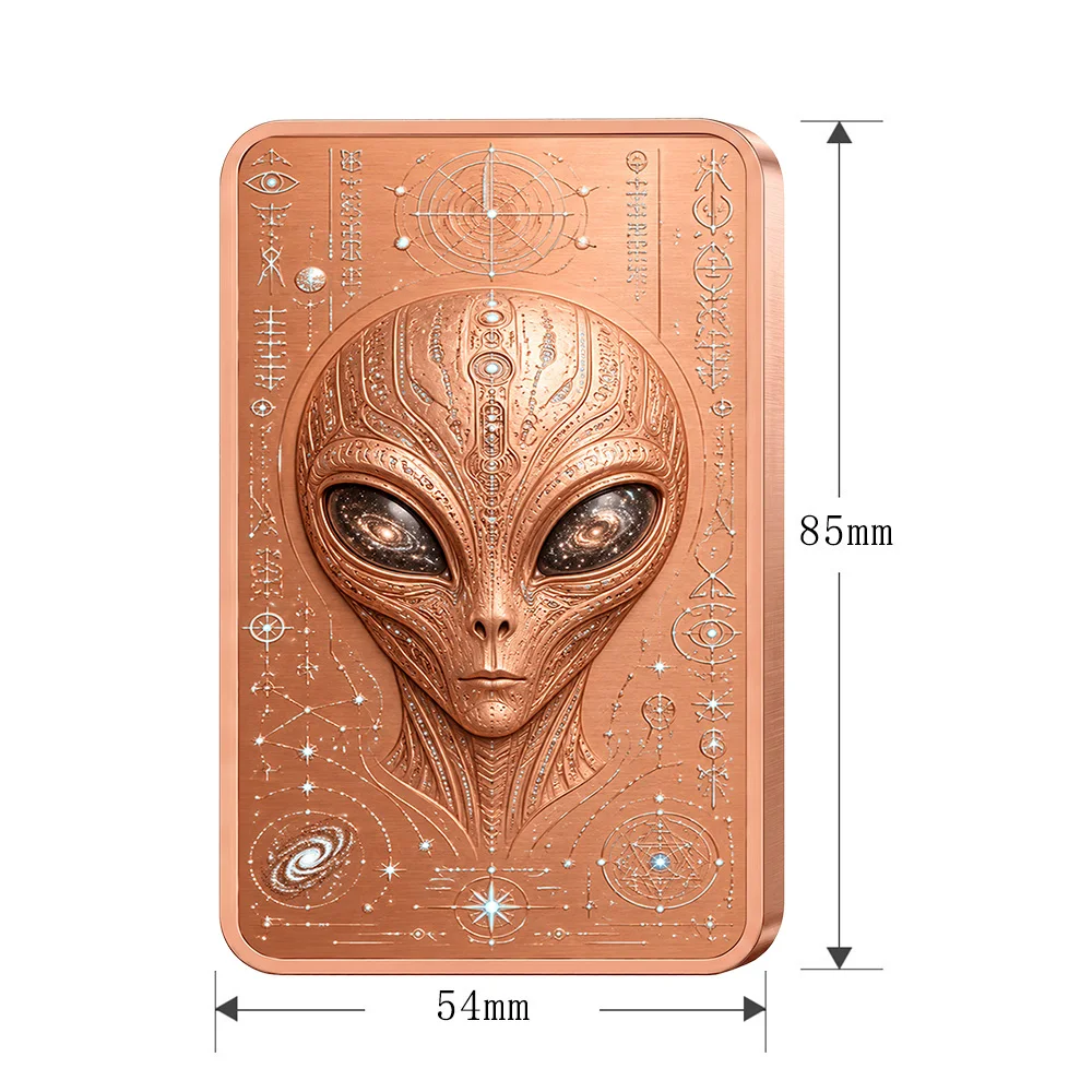 5 oz .999 Fine Copper Bar Alien UFO Crop Circle Portal Moon City Glyph Cosmic Rectangle Colorized Art Collectible Medal Gift