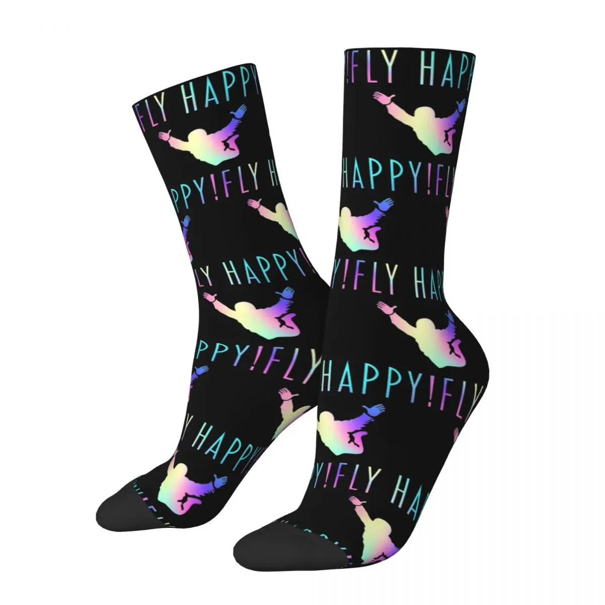 Skydive Fly Happy Colorful Skydiving Merch Men Women Socks Cozy Skydiver Parachuting Sport Middle Length Socks Super Soft Gifts