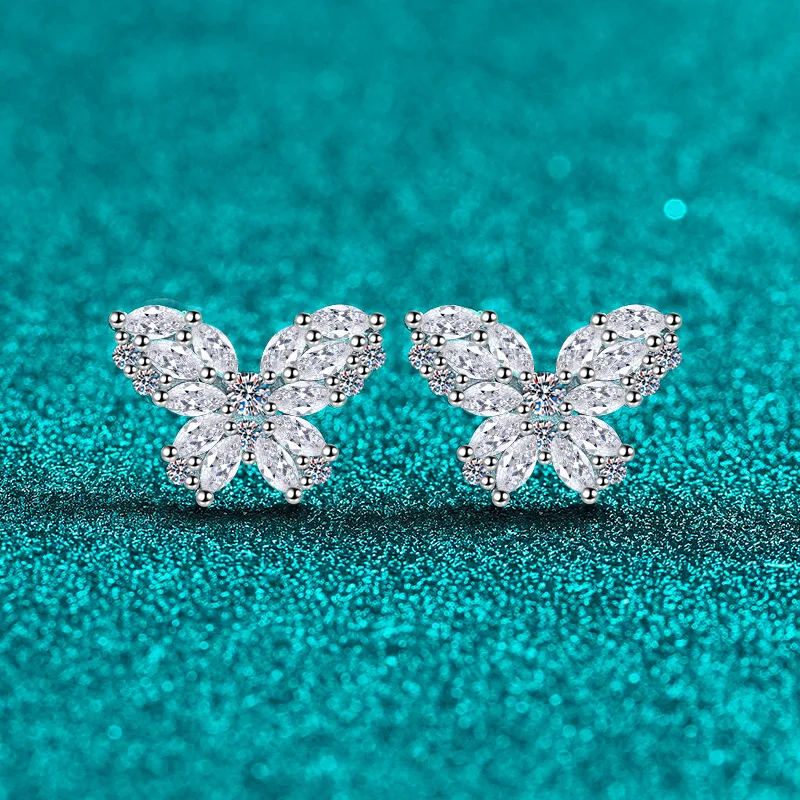 

Women's PT950 Platinum Moissanite 1.4 carat earrings butterfly light luxury sweet temperament style real gold