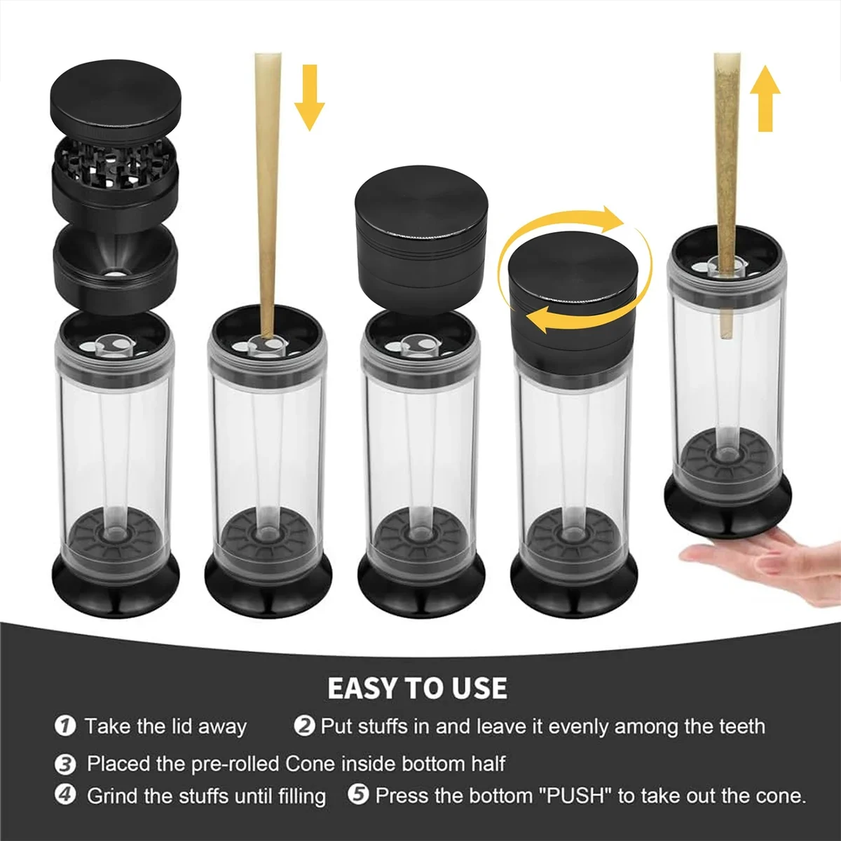 2-Inch 3-in-1 Metal Tobacco Grinder, Herb Cone Loader, Rolling Machine, Blunt Joint Roller, Grinding and Filling Storage All-In-One view 6
