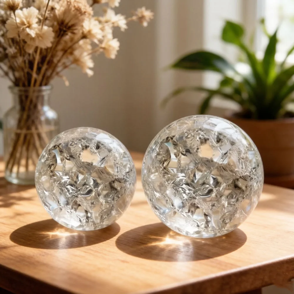 1Pcs 40mm 50mmIce Crack Crystal Ball Glass Magic Sphere Feng Shui Ornament Aquarium  Fountain Bonsai Ball Living Home Decor