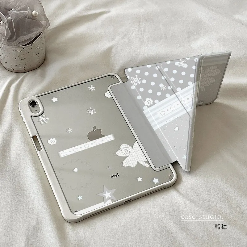 Snowflake Polka Dots For iPad Case iPad Air 4 5 6 Pro 11 12.9 13 M4 10.9 10.2 Mini 7 6 Smart Y Folded Edge Case With Pen Holder