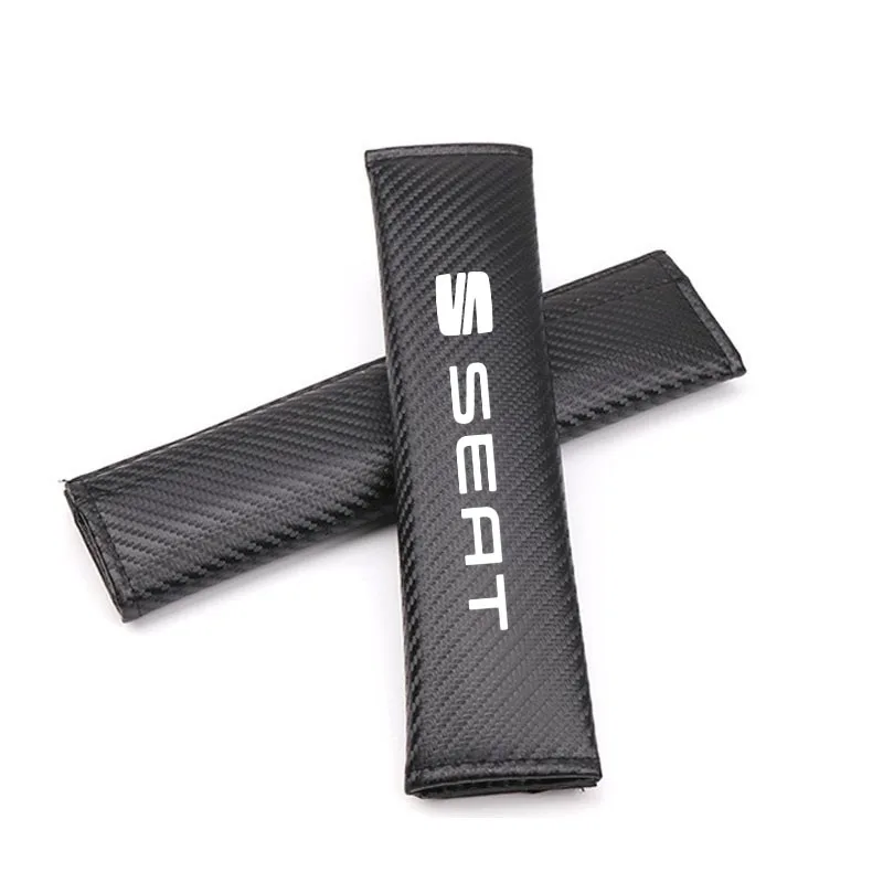 2Pcs Car Safety Belt Carbon Fiber Leather Shoulder Protector Pad for Seat FR Leon Ibiza Altea Exe 5f Mk2 Mk3 TARRACO Accessories view 4