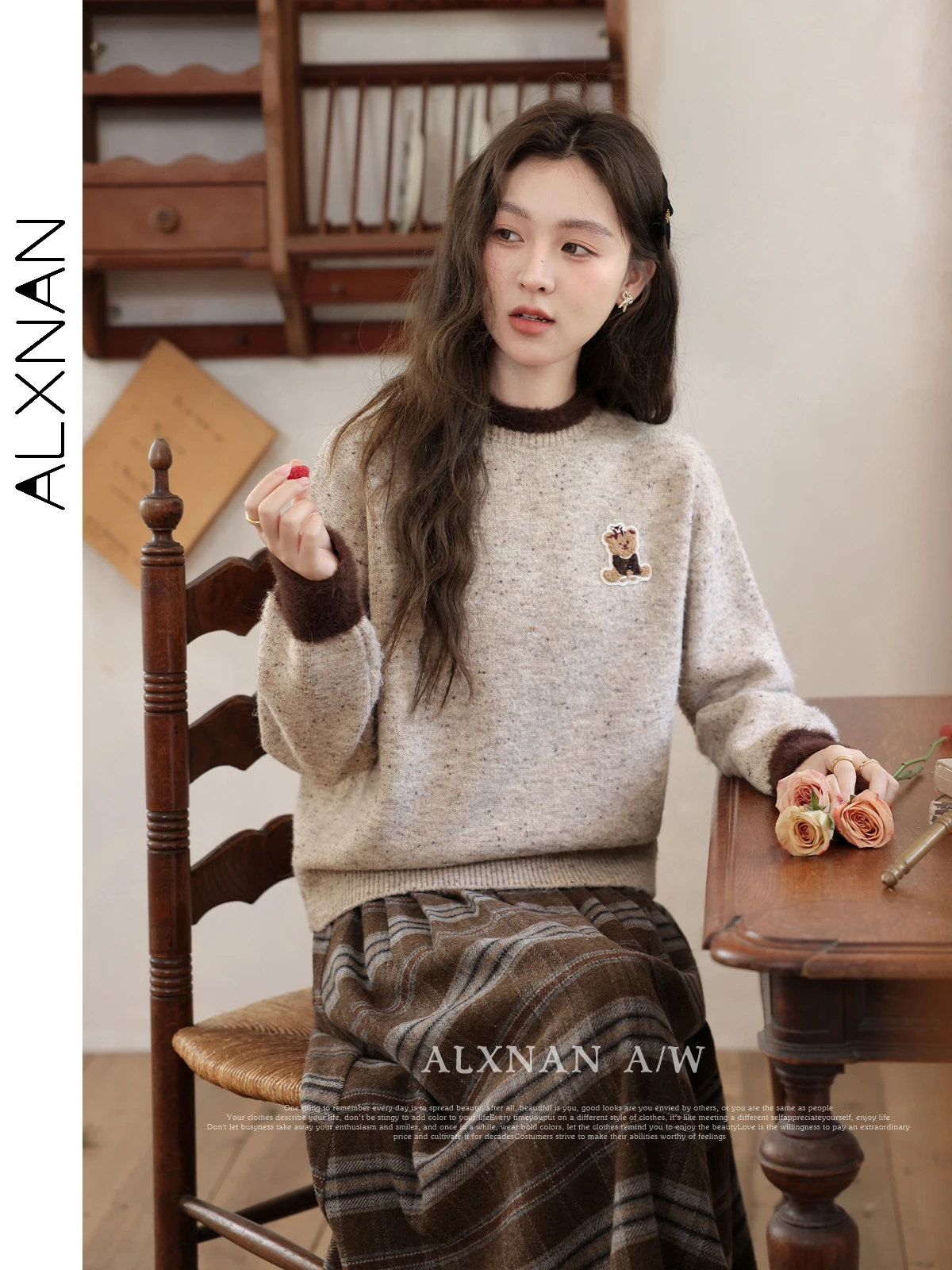 

ALXNAN Knitted Women's Sweater 2024 Autumn Winter New Round Neck Long Sleeve Tops for Women Soft Knit Pullovers Jumper L33201