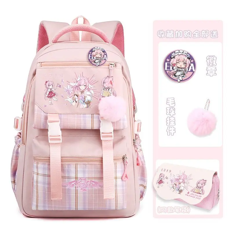 Honkai Impact 3Rd Merchandise School Bag Large Capacity Elysia Lightweight Backpack Casual Student Plaid Anime