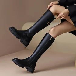 2025 Platform Women Knee Chunky Heels Boots Fashion Belt Buckle Knight stivaletti lunghi autunno inverno scarpe femminili con tacco spesso