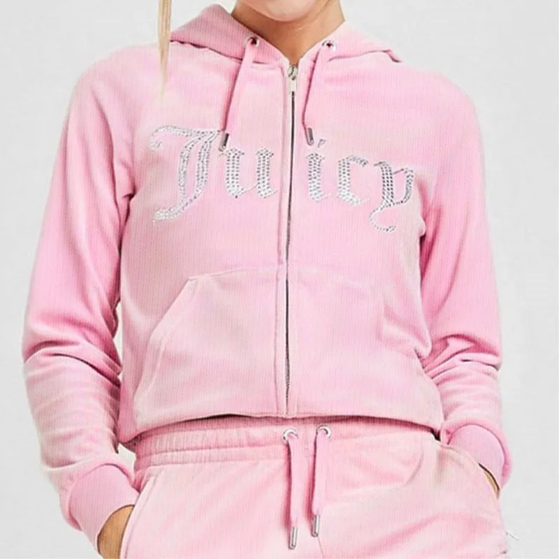 Y2k Zip Up Rhinestone Letter Print Women Hoodie 2023 Oversized Hoodies Goth Punk Jackets Long Sleeve Pink Sweatshirts Streetwear