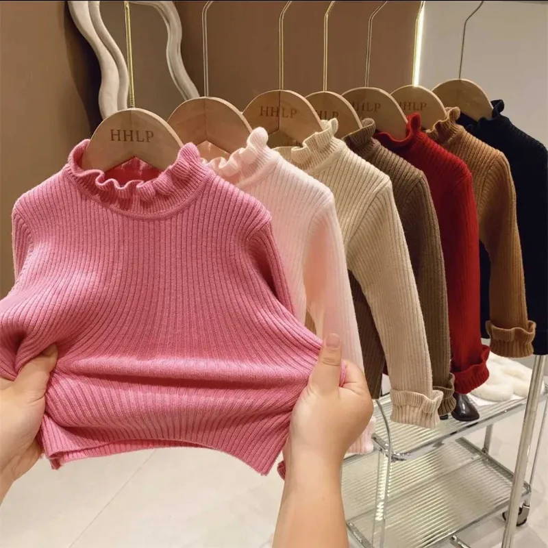 1-6Yrs Kids Girls Sweater 2026 UNITIM Autumn Infant Babys Girls Pullovers Solid Warm Velvet Toddler Girls Undershirts Sweater