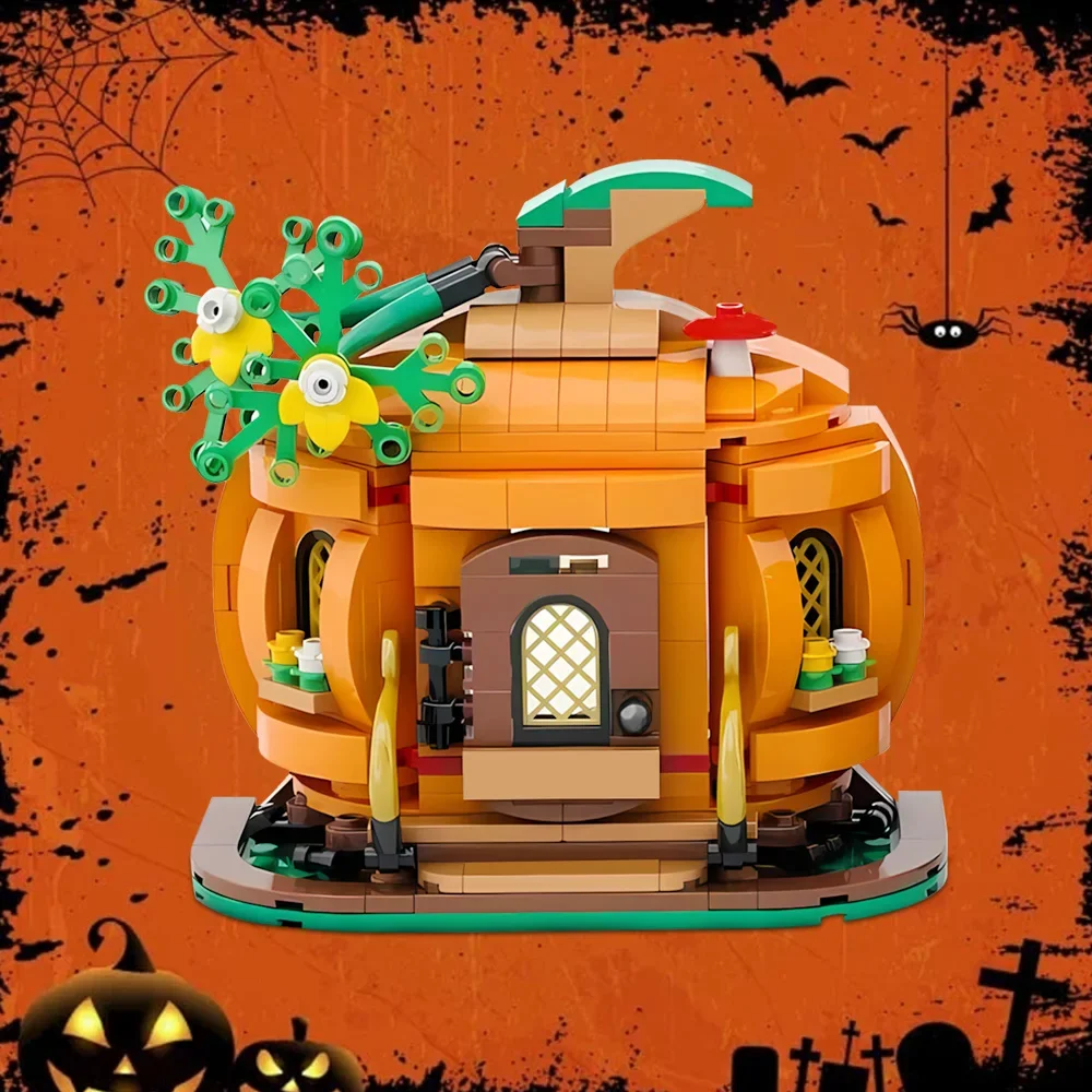 MOC The Pumpkin Cottage بنة مجموعات لطيف اليقطين منزل DIY تصميم سطح المكتب الديكور لعبة الطوب هدية الهالوين للطفل #5