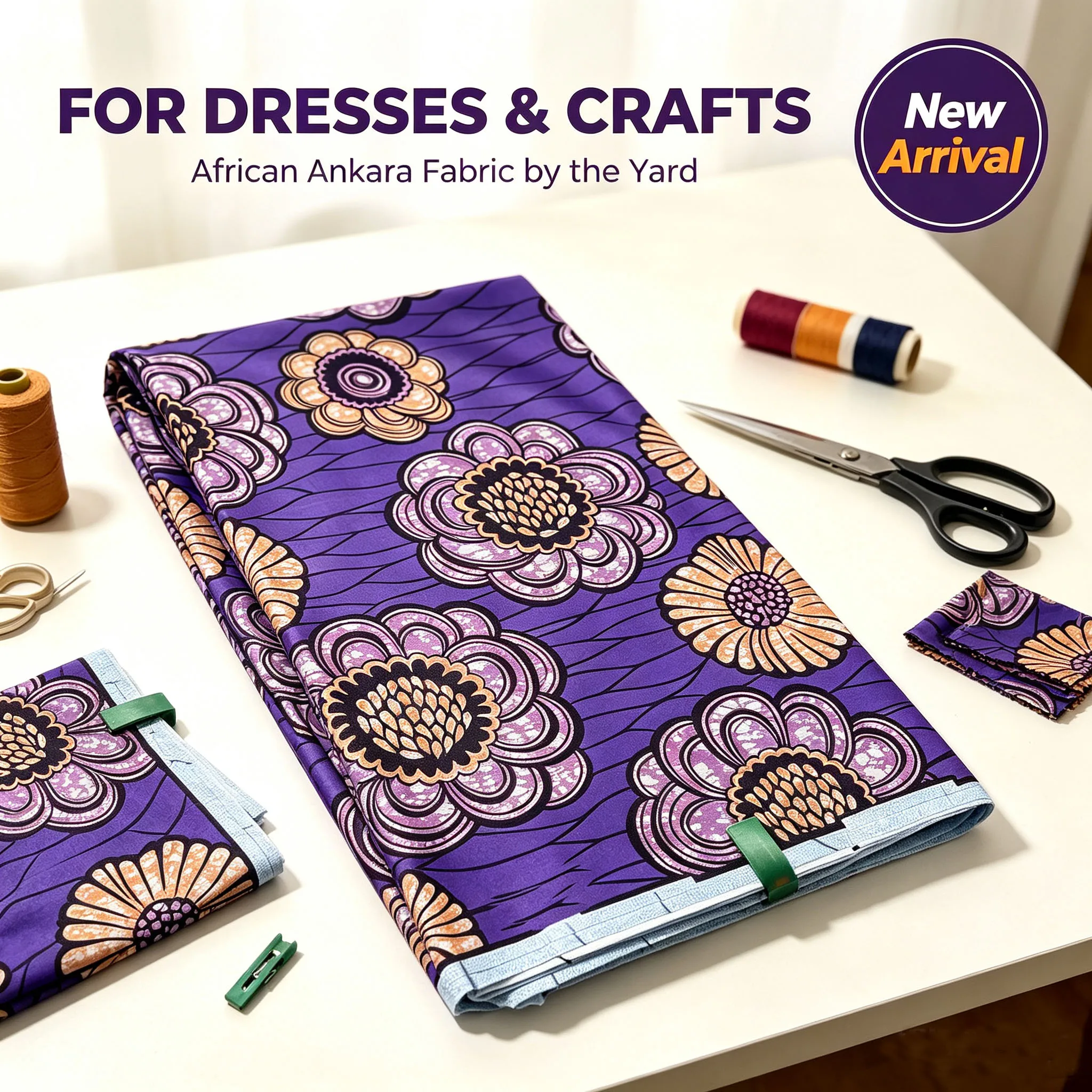 2026 New Purple Big Flower African Ankara Wax Fabric 100% Cotton 6Yards Pagne Batik Cloth For Nigerian Women Dress Sewing Craft