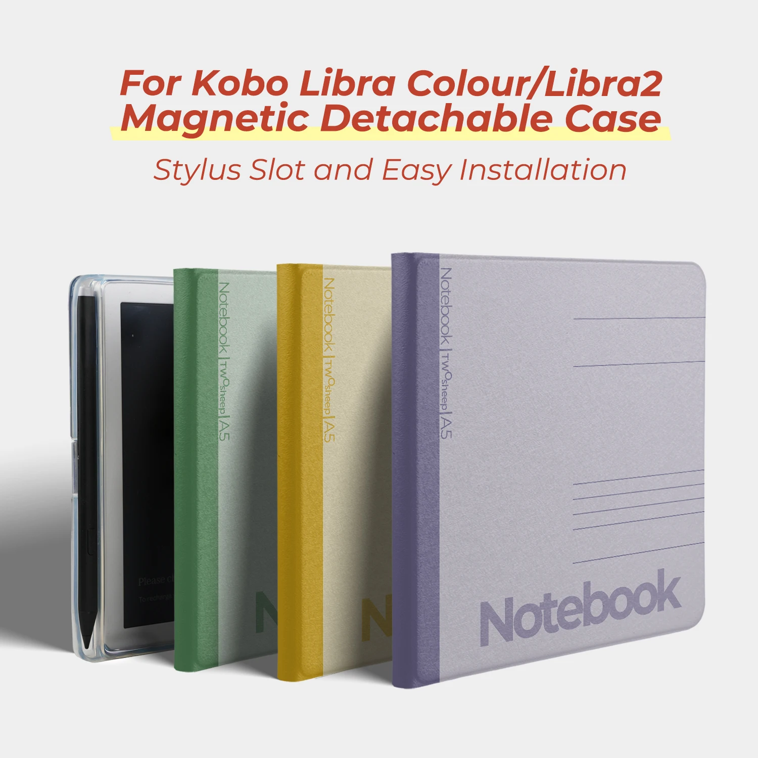 Twosheep suit for Kobo Libra Colour Kobo Libra2 Magnetic Detachable Case Cover with Stylus Slot Clear Back Auto Wake Cute Style