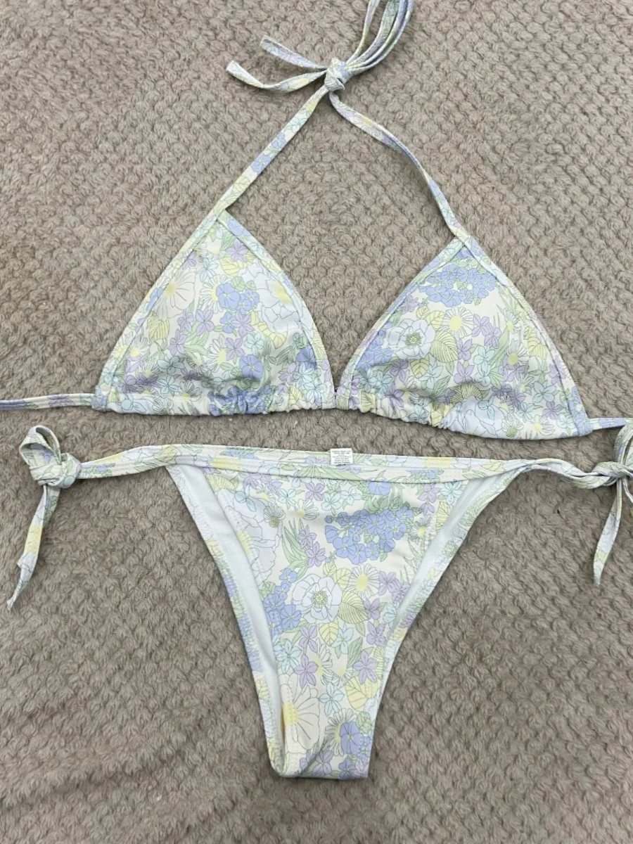 

Cross-Border Lettered e Bikini Swimsuit Separate Design with Strap Polyester Material Swimmingwear Core Cheng Brand