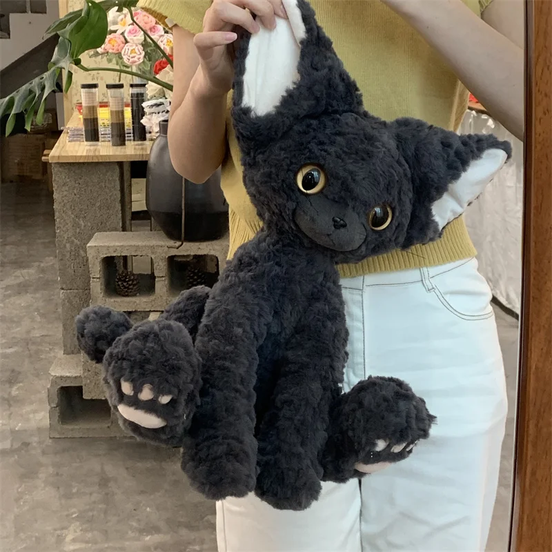 40cm Kawaii Fluffly Curly Haired Black Cat Cartoon Stuffed Animal Kitten Appease Doll Funny Plush Toys for Kids Gifts Home Decor