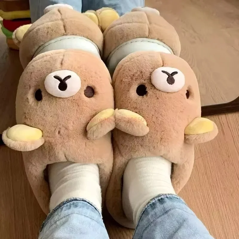 Soft Cotton Rilakkuma Winter Slippers Thick Warm Non Slip Sole Indoor Outdoor Couple Home Holiday Comfort Shoes For Men Women view 5