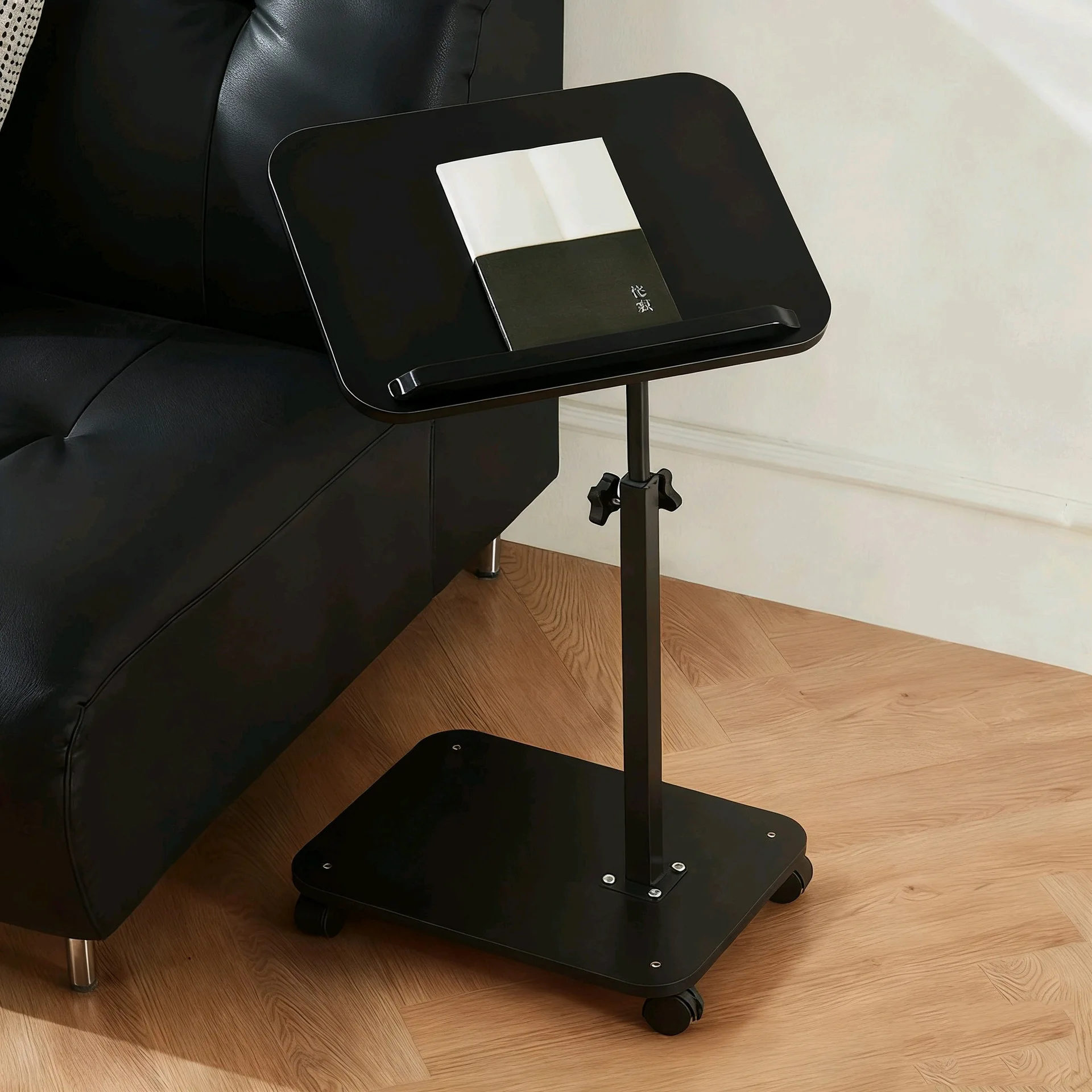 Foldable Height Adjustable Rolling Side Table Rotating Flip Top Mdf Board Carbon Steel Frame Sofa Bedside Laptop Compact Living