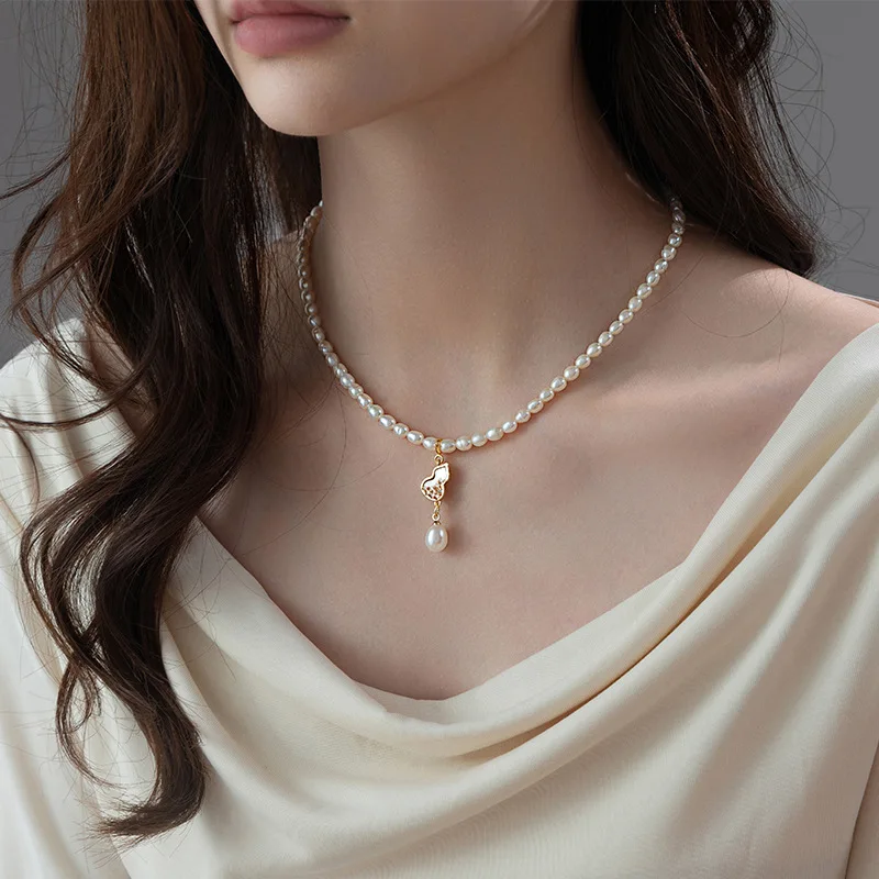 

100% натуральный пресноводный жемчуг, модный дизайн в форме тыквы, позолоченное 14-каратным золотом женское колье-подвеска, короткие цепочки, подарки на Новый год, недорого