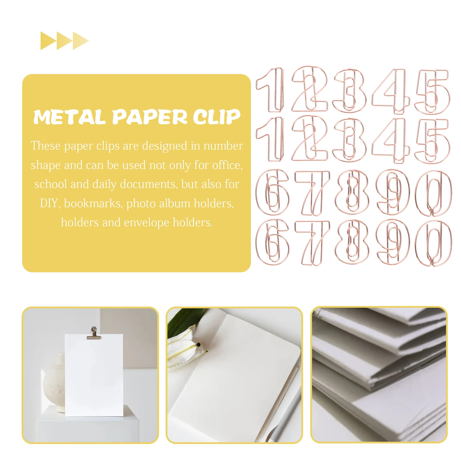 

30pcs Number Shaped Metal Paper Clips Mini Office Rose Gold Plating Decorative Book Reading File Organizer Small Clips