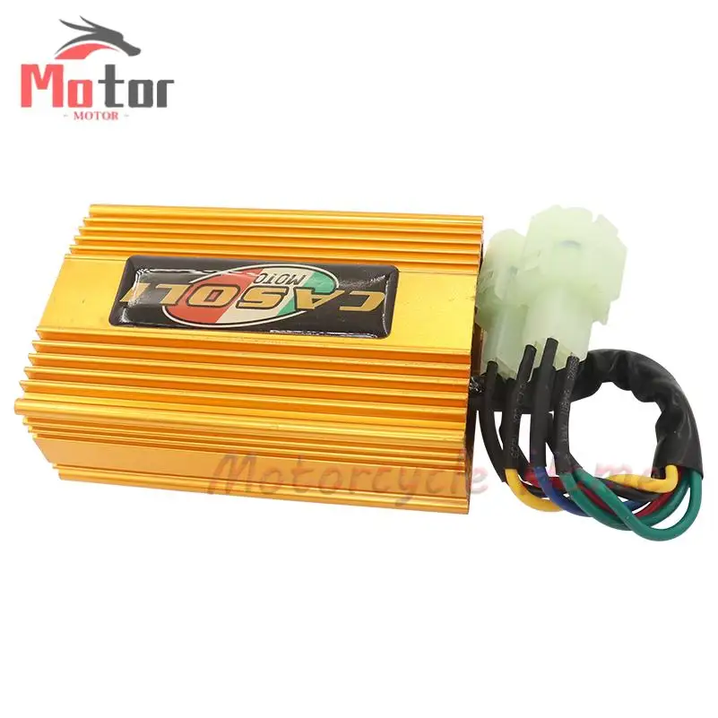 Высокая производительность, подходит для модификации педалей мотоцикла, квадроцикла, пляжного велосипеда GY6, синий/золотой, бесконечной скорости, воспламенитель CDI постоянного тока