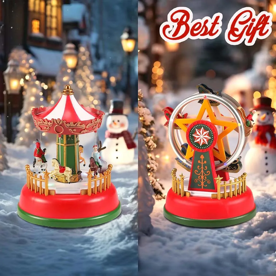 Christmas Glowing Music Box Carousel Luminous Music Ferris Wheel Craft Decorations Christmas Gifts Eve Gifts Xmas Decorations
