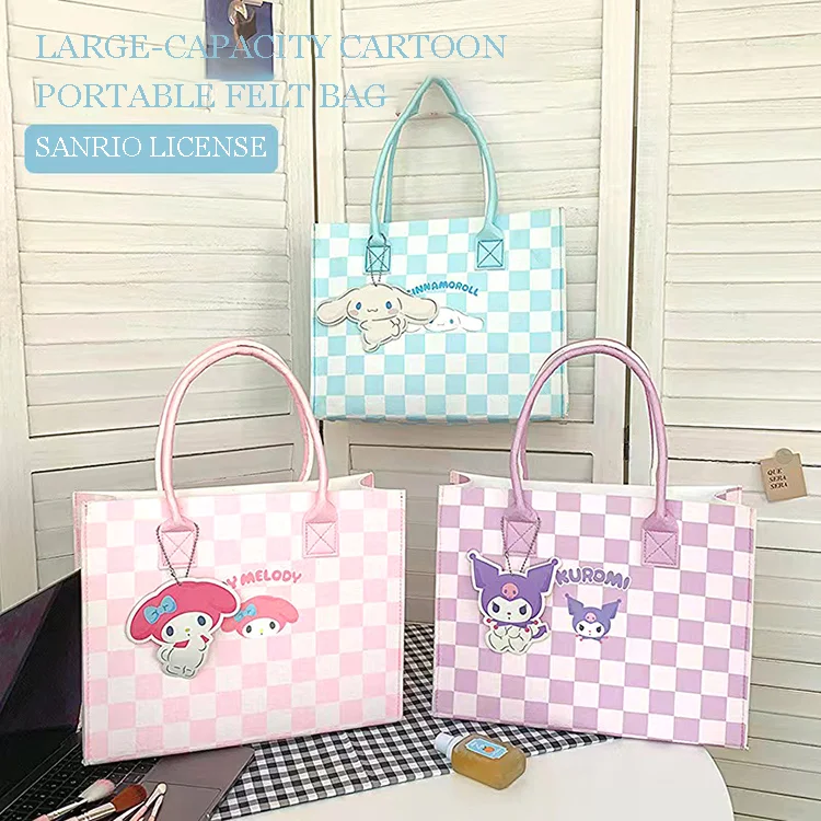 Sanrio Felt Tote Bag Kuromi Melody Cinnamoroll Cartoon Large Capacity Women's Bag Portable Travel Tote Shopping Bag Gifts